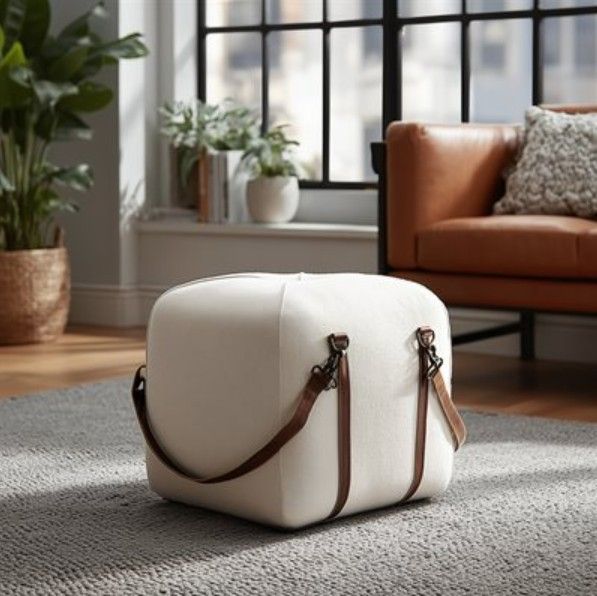 YHD White Denver Ottoman Pouf-1