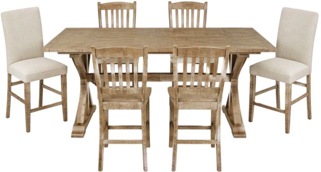 Jofran Inc. Carlyle Crossing 7-Piece Brown Trestle Counter Table Set-0