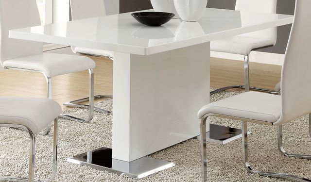 Coaster® Anges Glossy White T-Shaped Pedestal Dining Table-1