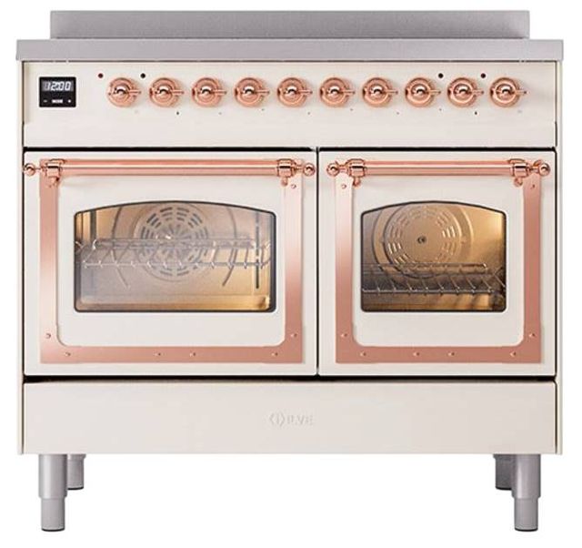 Ilve® Nostalgie II Noblesse 40'' Antique White Pro Style Induction Range with Copper Trim-1