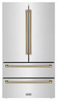 ZLINE Autograph Edition 36" 22.5 Cu. Ft. Stainless Steel Counter-Depth French Door Refrigerator with Ice Maker in Fingerprint-Resistant and Polished Gold Helix Handles-0