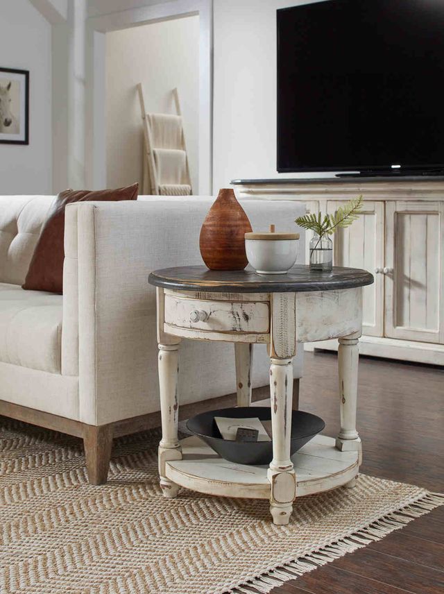 aspenhome® Hinsdale Greywood Round End Table with Cottonwood Base-3