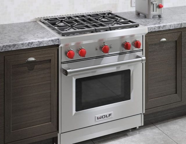 Front view of a Wolf 30 inch gas range Front view of a Wolf 30 inch gas range