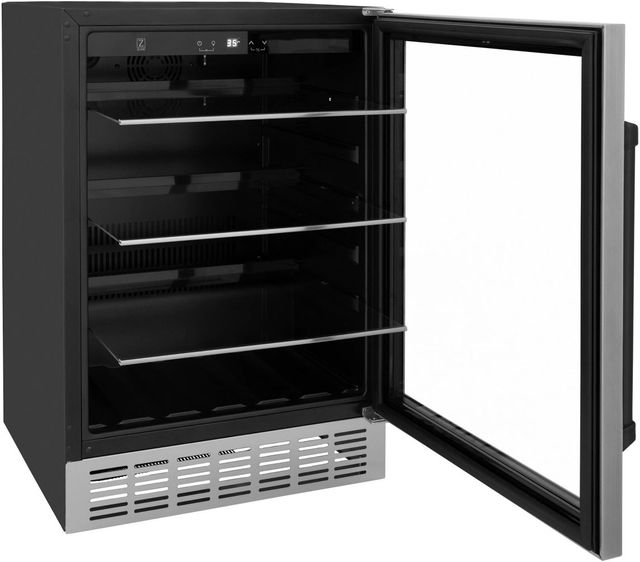 ZLINE Autograph Edition Monument 24" 4.5 C. Ft. Stainless Steel Freestanding Beverage Fridge with Matte Black Accents-3