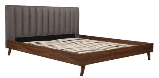 Mazin Furniture Sasha Grey/Walnut King Upholstered Platform Panel Bed-3
