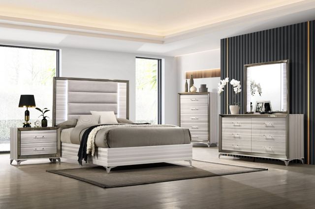 Global Furniture USA Zambrano Smooth White Queen Panel Bed with LED-3