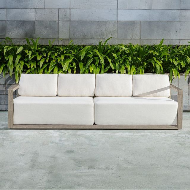 Uttermost® Uttermost® Remsen Weathered Gray/Oyster Wood Indoor-Outdoor Gray Sofa with Cushion-1
