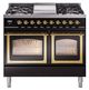 Ilve® Nostalgie II Noblesse 40'' Glossy Black Pro Style Dual Fuel Range with Brass Trim-0