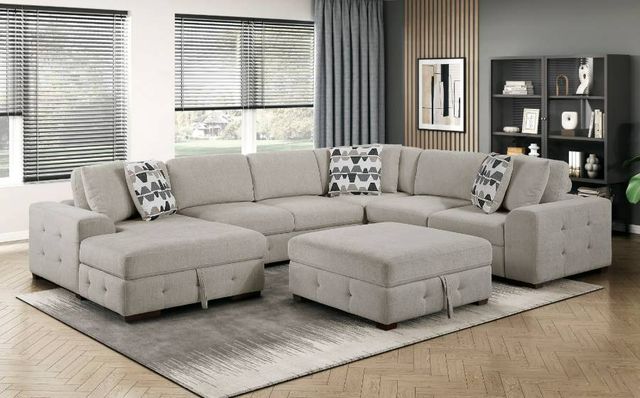 Homelegance® Raife 5-Piece Taupe Left-Arm Facing Sleeper Sectional with Chaise and Ottoman-1