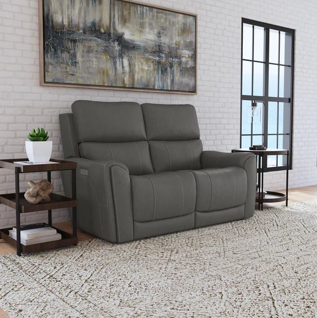 Flexsteel® Carter Smoke Power Reclining Loveseat with Power Headrests and Lumbar-1