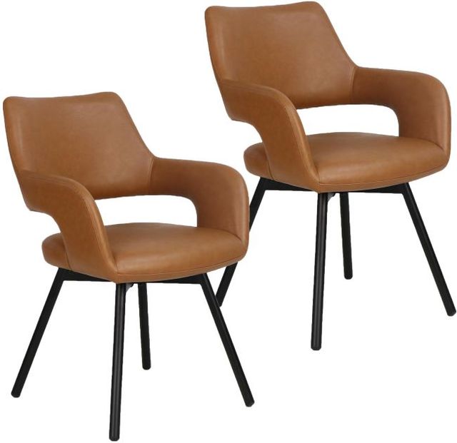 Worldwide Homefurnishings Inc. Ryder 2-Piece Black/Camel Swivel Dining Arm Chair Set-0