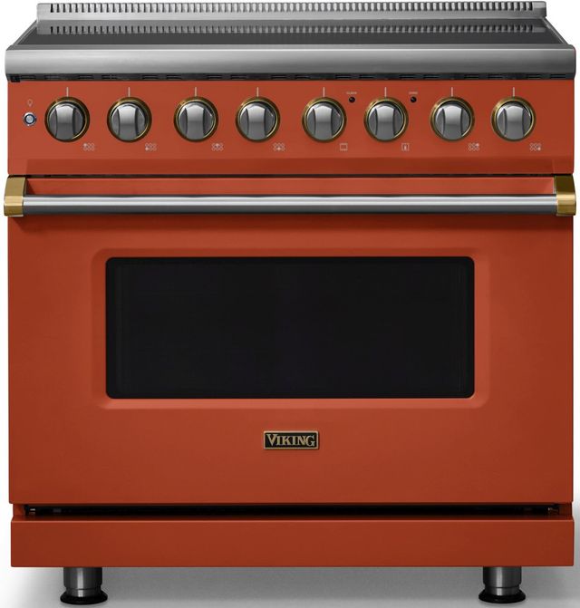 Viking® 5 Series 36" Spiced Cider Pro Style Induction Range with Brushed Brass Trim-0