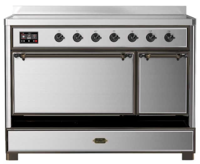 Ilve® Majestic III 48" Stainless Steel Pro Style Induction Range with Solid Door and Burnished Trim-2