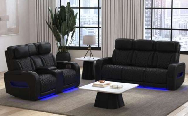 Elements International Prime Time P3 Jet Black Power Reclining Loveseat with LED-1