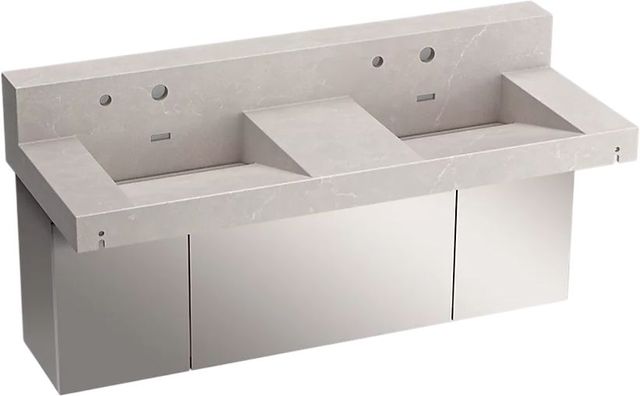 KOHLER® Constellation™ Desert Silver 60" Wall-Mount Basin Lavatory System with Backsplash and Stainless Steel Shroud-0