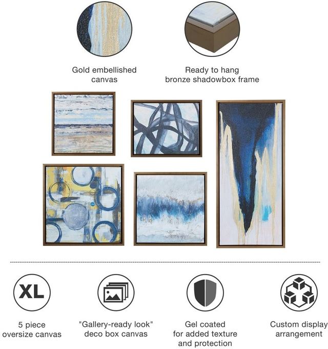 Olliix by Madison Park Natural Set of 5 Blue Bliss Gallery Art Pieces-2
