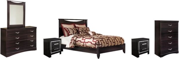 Signature Design by Ashley® Zanbury 6-Piece Merlot Queen Panel Bed with Mirrored Dresser, Chest and 2 Nightstands Set-0