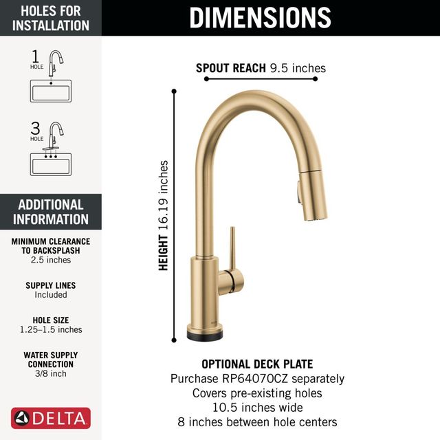 Delta Trinsic® Champagne Bronze VoiceIQ® Single-Handle Pull-Down Kitchen Faucet with Touch2O® Technology-2