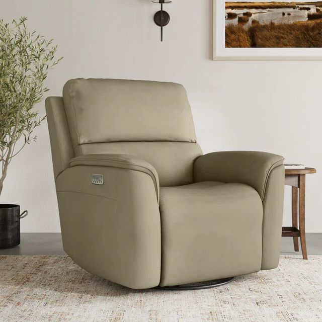 Flexsteel® Henry Beige Power Swivel Gliding Recliner-1