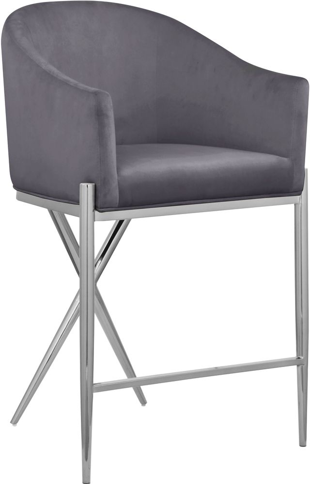 Meridian Furniture Xavier Gray/Chrome Velvet Counter Stool-0