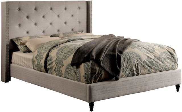 Furniture of America® Anabelle Warm Gray Eastern King Upholstered Panel Bed-0