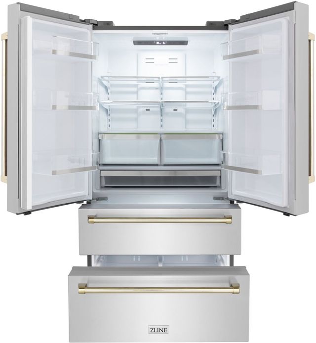 ZLINE Autograph Edition 36" 22.5 Cu. Ft. Fingerprint Resistant Stainless Steel Counter Depth French Door Refrigerator with Polished Gold Traditional Handles-1