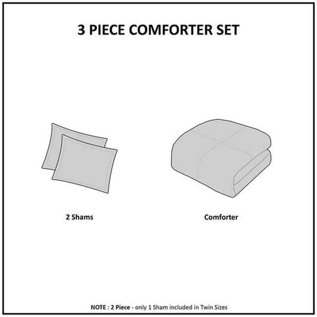 Olliix by Madison Park Viola 3 Piece White Full/Queen Tufted Cotton Chenille Damask Comforter Set-2