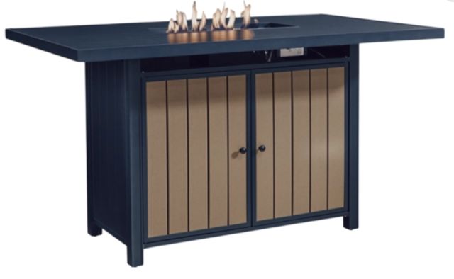 Signature Design by Ashley® East Beach Driftwood Aluminum Outdoor Rectangular Bar Table with Navy Blue Base-2