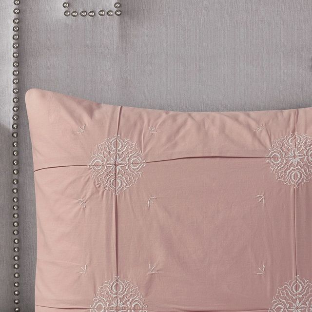 Olliix by Madison Park Malia 6 Piece Embroidered Cotton Reversible Blush Full/Queen Comforter Set-3