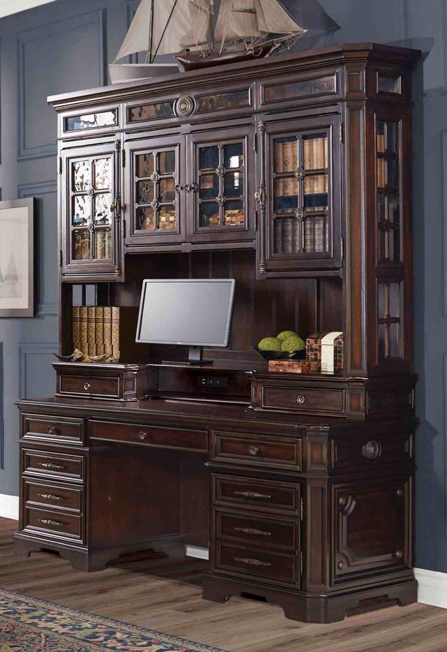 Aspenhome® Sheffield Warm Rubbed Brown 75" Credenza Desk with sliding top & storage-2