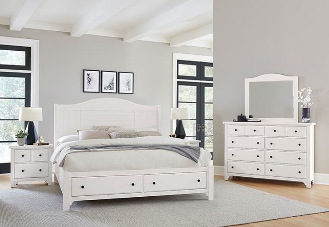 Vaughan-Bassett Cool Farmhouse Soft White King Sleigh Storage Bed-1