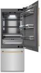 ZLINE Autograph Edition 30" 16.1 Cu. Ft Satin Stainless Steel Built In Bottom Freezer Refrigerator with Champagne Bronze Accents-1