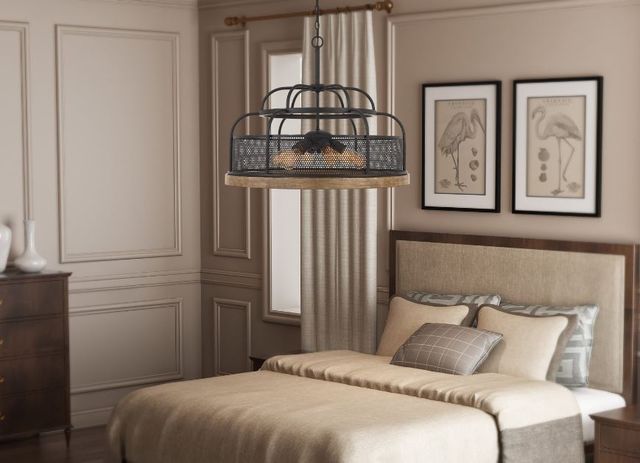 Cal® Lighting & Accessories Akaki Iron/Light Oak Chandelier-2