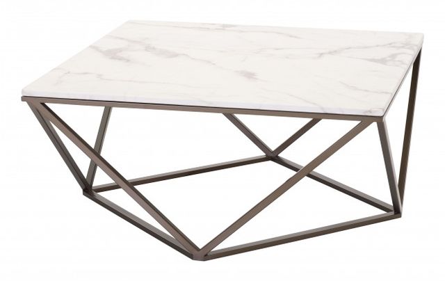 Zuo® Modern Tintern White Marble Coffee Table with Antique Brass Base-1