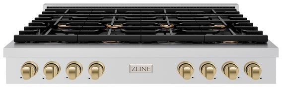 ZLINE Paramount Autograph Edition 48" Stainless Steel Gas Cooktop with Champagne Bronze Accents-0