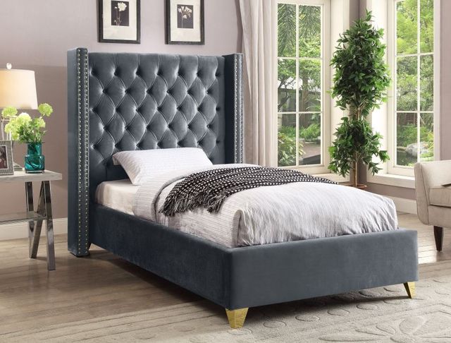 Meridian Furniture Barolo Grey Velvet Twin Bed-1