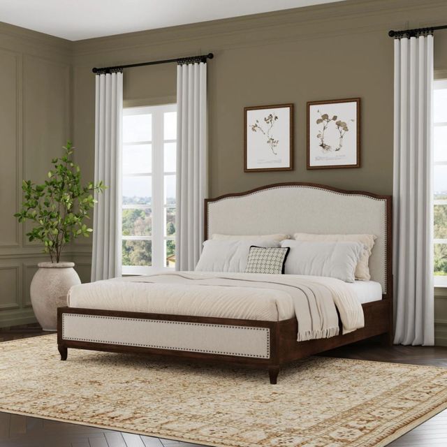 Flexsteel® Bellevue Creamy Tan/Whiskey Brown Queen Upholstered Panel Bed-1