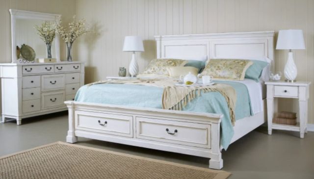 Emerald Home Stoney Creek Antique White King Panel Storage Bed-1