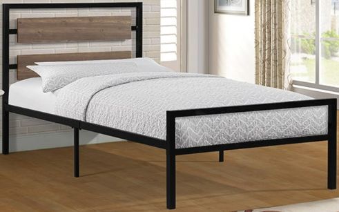 Milton Greens Stars Black Twin Metal Platform Bed with 2-Bar Wooden Headboard-0