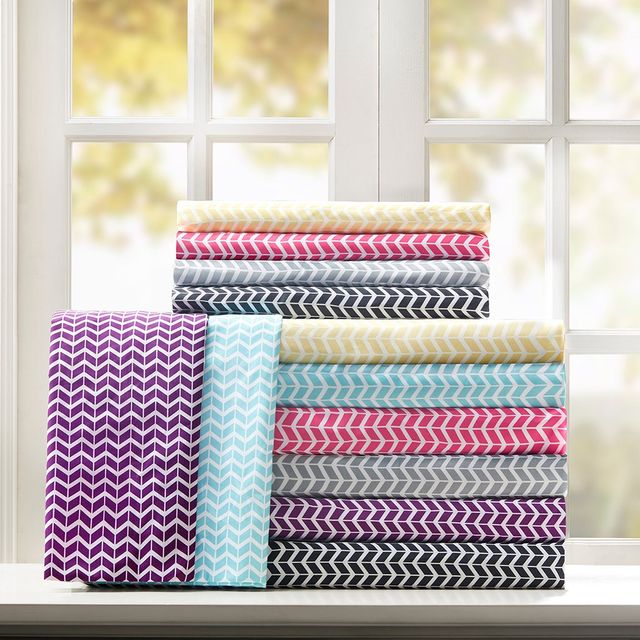 Olliix by Intelligent Design Purple Queen Chevron Printed Microfiber Sheet Set-2