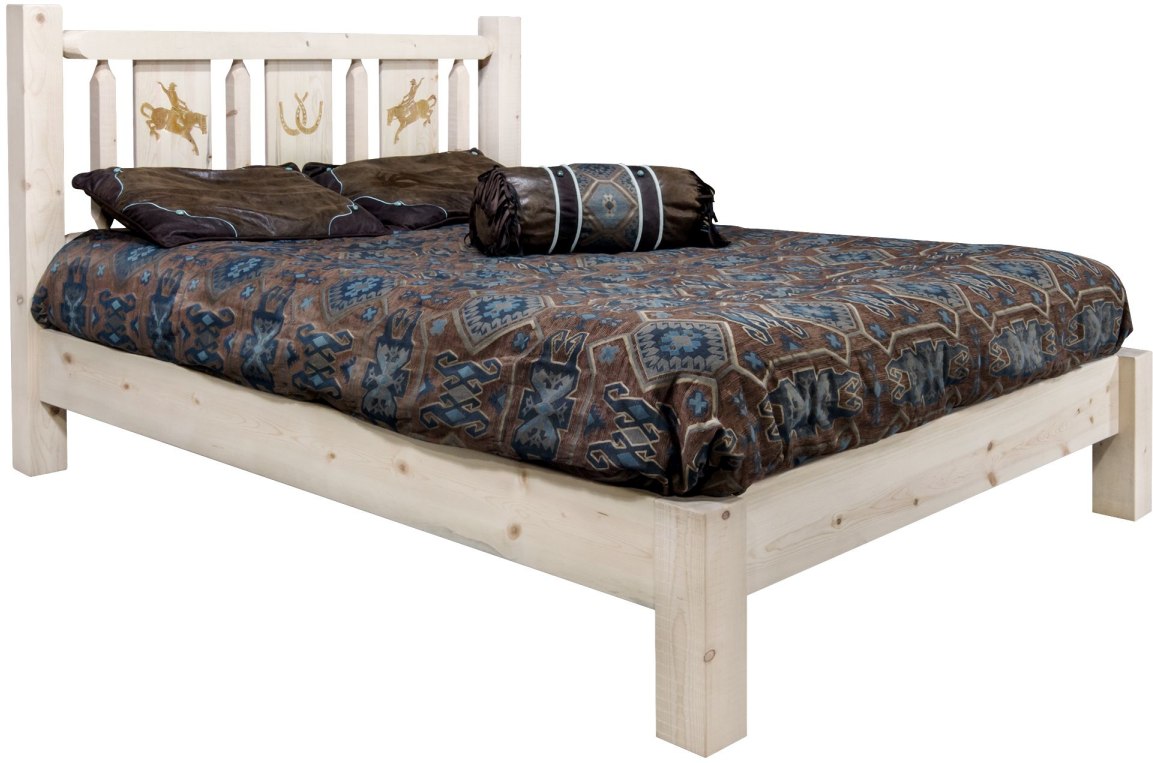 Montana Woodworks® Homestead Ready to Finish California King Platform Bed with Laser Engraved Bronc Design