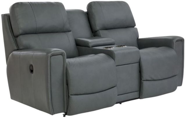 La-Z-Boy® Apollo Blue Grey Leather Manual Reclining Loveseat with Console