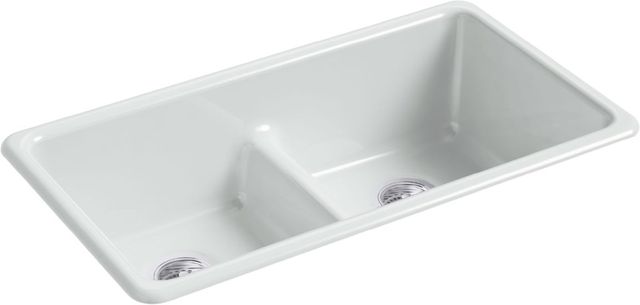 KOHLER® Iron/Tones® Ice Gray Smart Divide® 33" Top/Undermount Double-Bowl Kitchen Sink-0