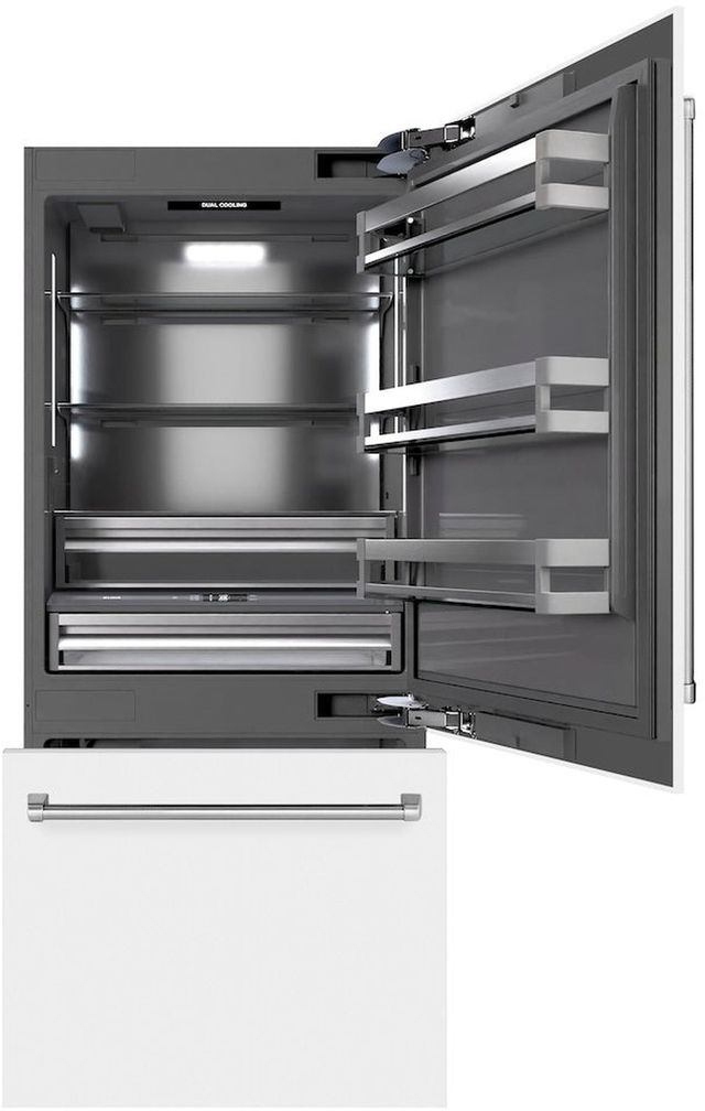 ZLINE 36" 19.8 Cu. Ft. White Matte Built-In Bottom Freezer Refrigerator with Water Dispenser, Ice Maker, and Graphite Gray Interior-1