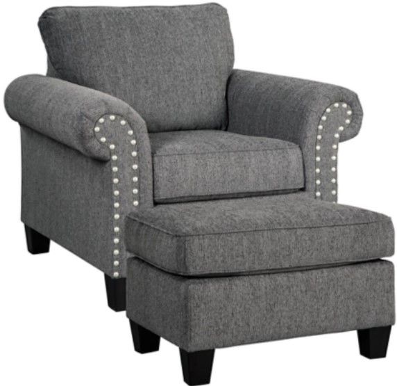 Benchcraft® Agleno 2-Piece Charcoal Chair and Ottoman Set-0