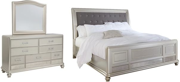 Signature Design by Ashley® Coralayne 3-Piece Silver Queen Upholstered Sleigh Bed Set-0