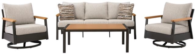 Signature Design by Ashley® Carlsbad Beach 4-Piece Dark Brown/White Aluminum Outdoor Conversation Set-0