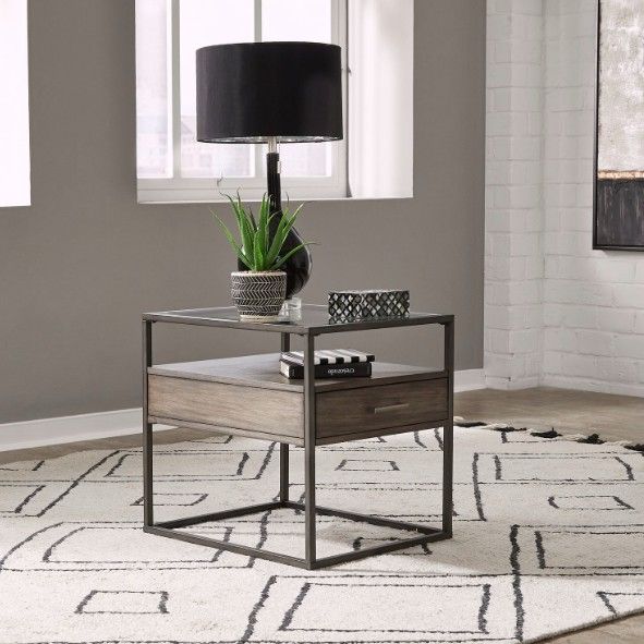 Liberty Furniture Jamestown Glass Top End Table with Tobacco Base-1