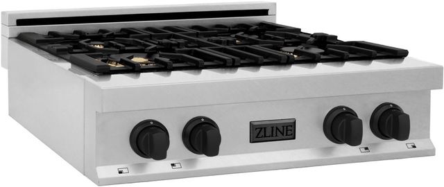 ZLINE Autograph Edition Legacy 30" Satin Stainless Steel Gas Rangetop with 4 Burners, Porcelain Cooktop and Matte Black Accents-3