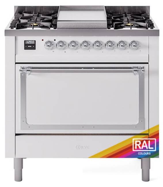 Ilve® Nostalgie II Noblesse 36'' Custom RAL Color Pro Style Dual Fuel Range with Chrome Trim-0